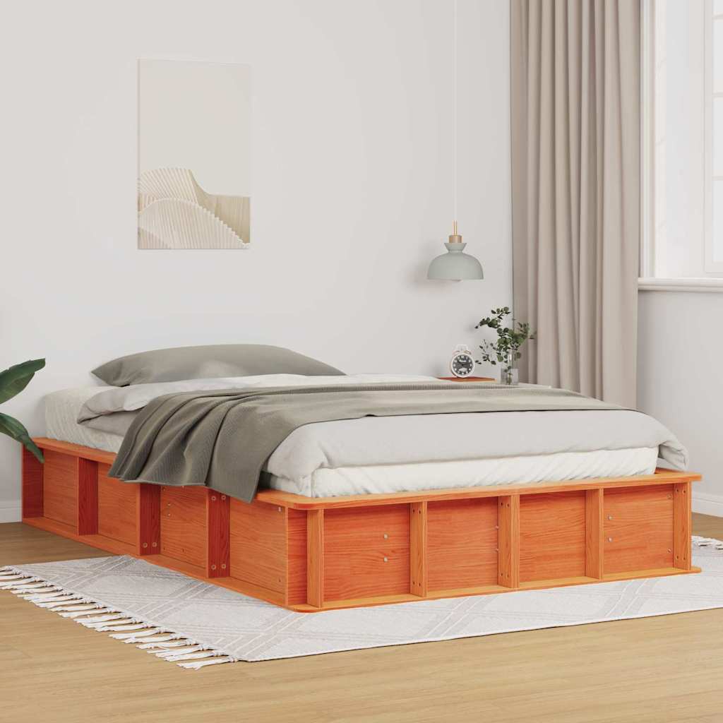 vidaXL Ramka łóżka Woskowy Brąz 135 x 190 cm Lite drewno sosnowe