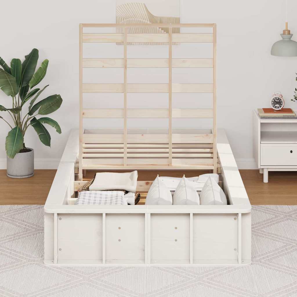 vidaXL Ramka łóżka Biały 90 x 200 cm Lite drewno sosnowe