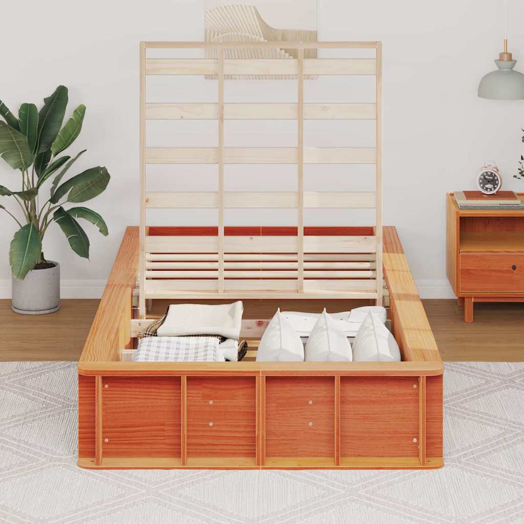 vidaXL Ramka łóżka Woskowy Brąz 90 x 200 cm Lite drewno sosnowe