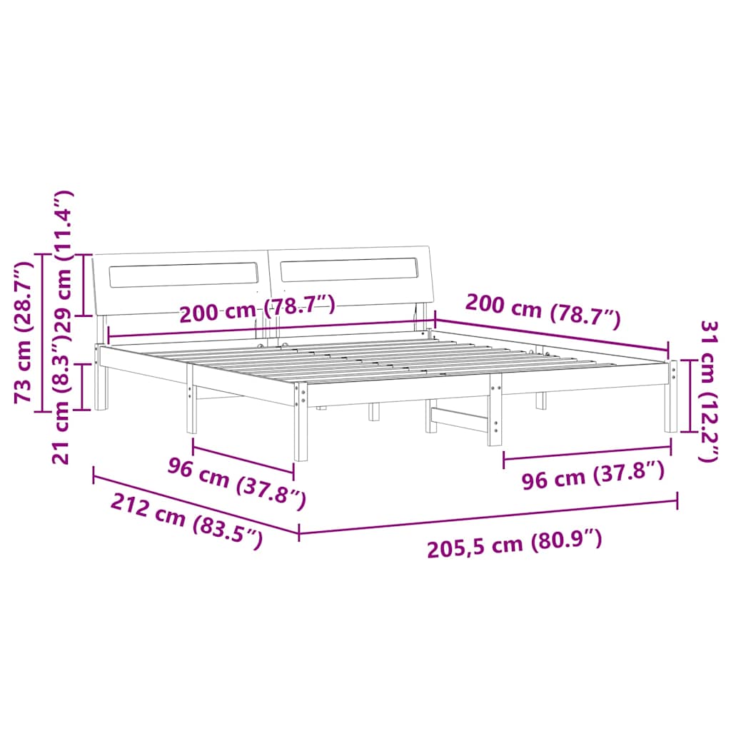 vidaXL Ramka łóżka Brązowy 200 x 200 cm Lite drewno sosnowe