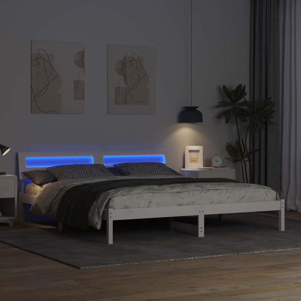 vidaXL Ramka łóżka Z zagłówkiem Biały 200 x 200 cm Lite drewno sosnowe