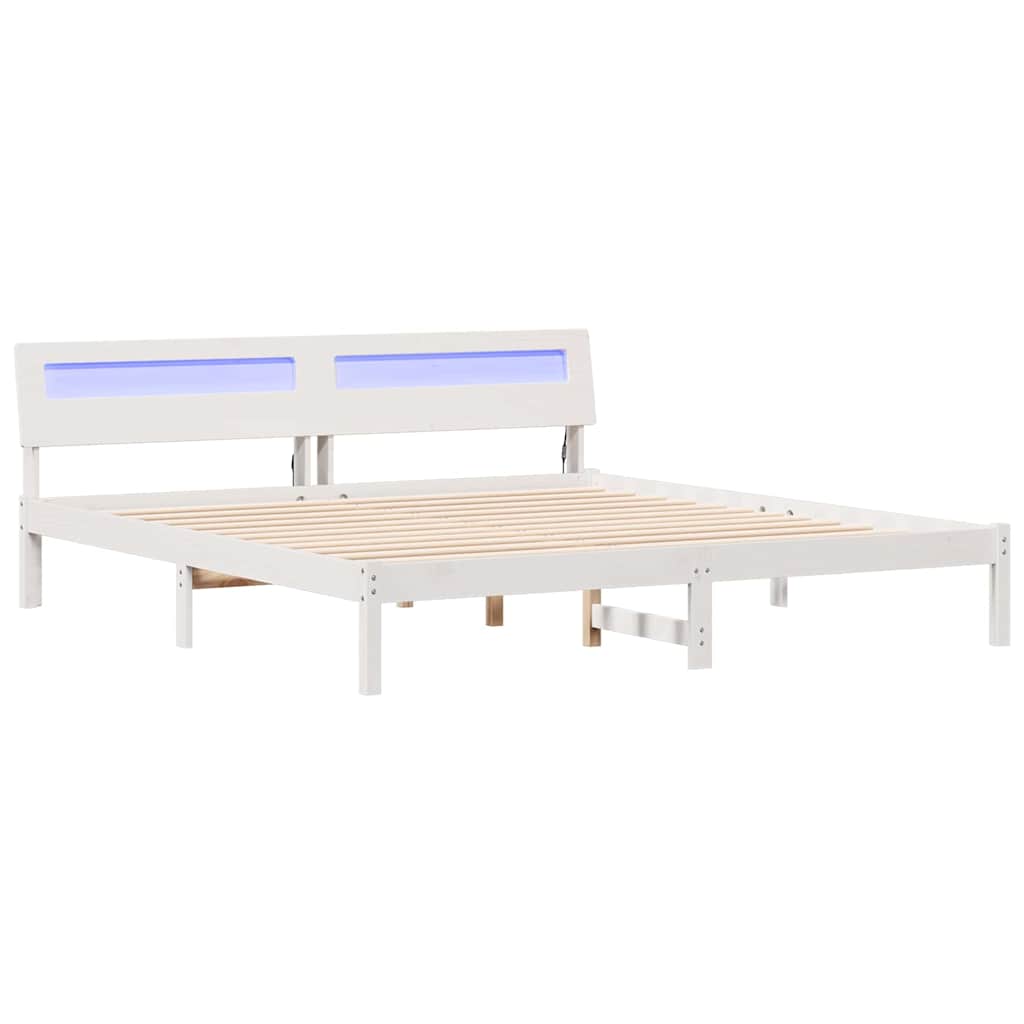vidaXL Ramka łóżka Z zagłówkiem Biały 200 x 200 cm Lite drewno sosnowe