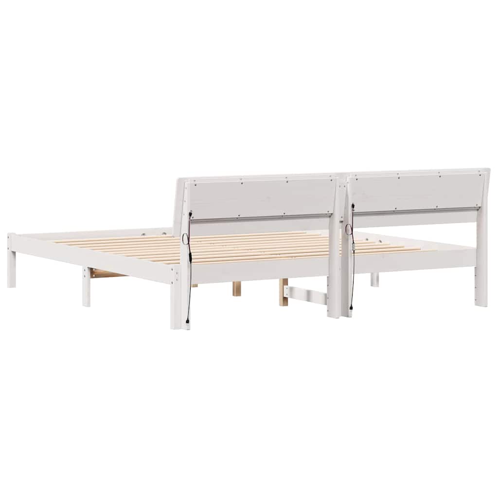 vidaXL Ramka łóżka Z zagłówkiem Biały 200 x 200 cm Lite drewno sosnowe