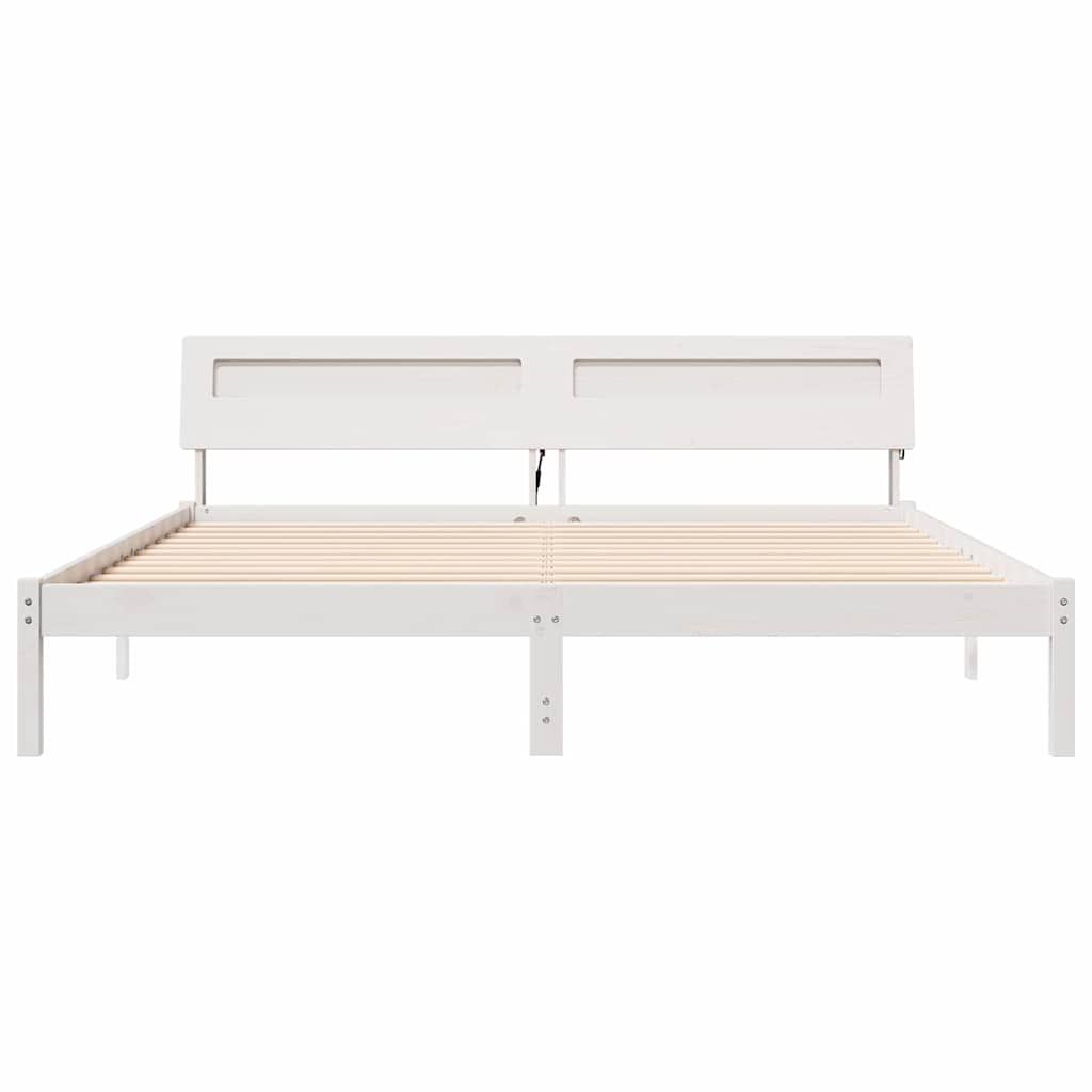 vidaXL Ramka łóżka Z zagłówkiem Biały 200 x 200 cm Lite drewno sosnowe