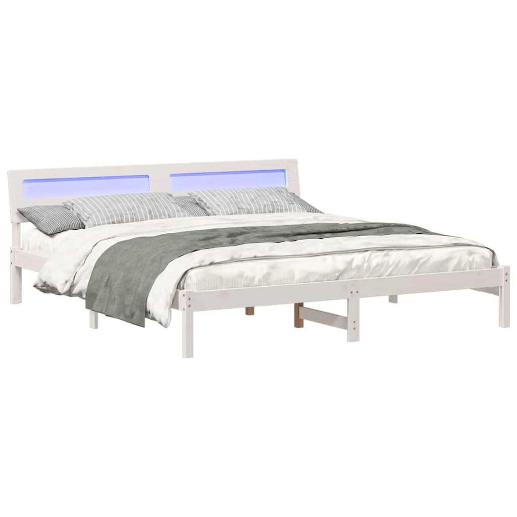 vidaXL Ramka łóżka Z zagłówkiem Biały 200 x 200 cm Lite drewno sosnowe