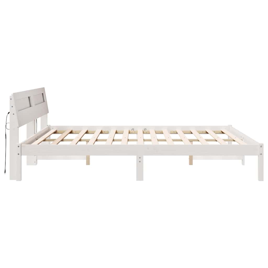 vidaXL Ramka łóżka Z zagłówkiem Biały 200 x 200 cm Lite drewno sosnowe