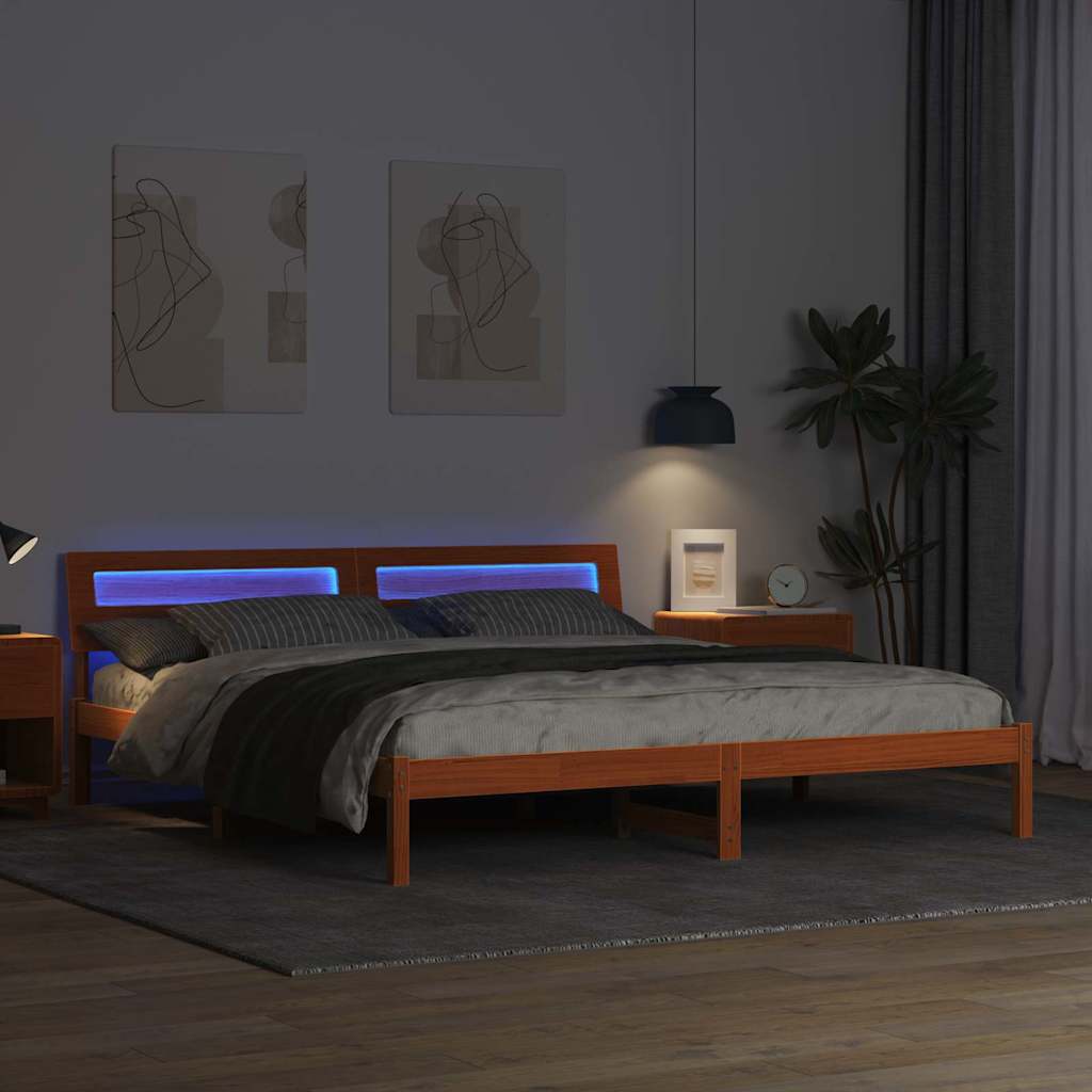 vidaXL Ramka łóżka Brązowy 200 x 200 cm Lite drewno sosnowe