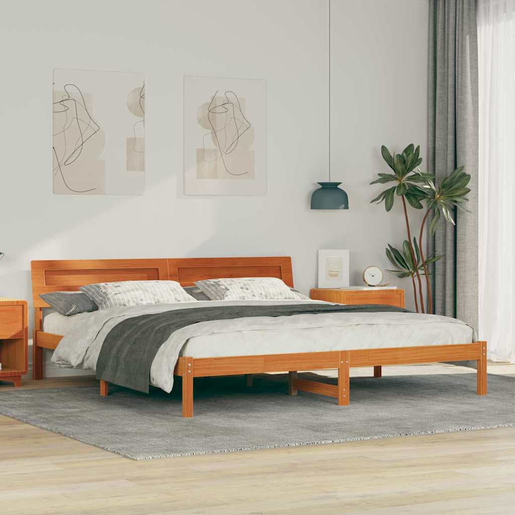 vidaXL Ramka łóżka Brązowy 200 x 200 cm Lite drewno sosnowe