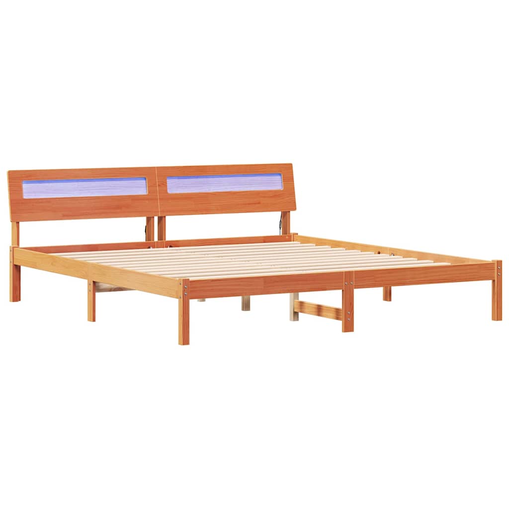 vidaXL Ramka łóżka Brązowy 200 x 200 cm Lite drewno sosnowe