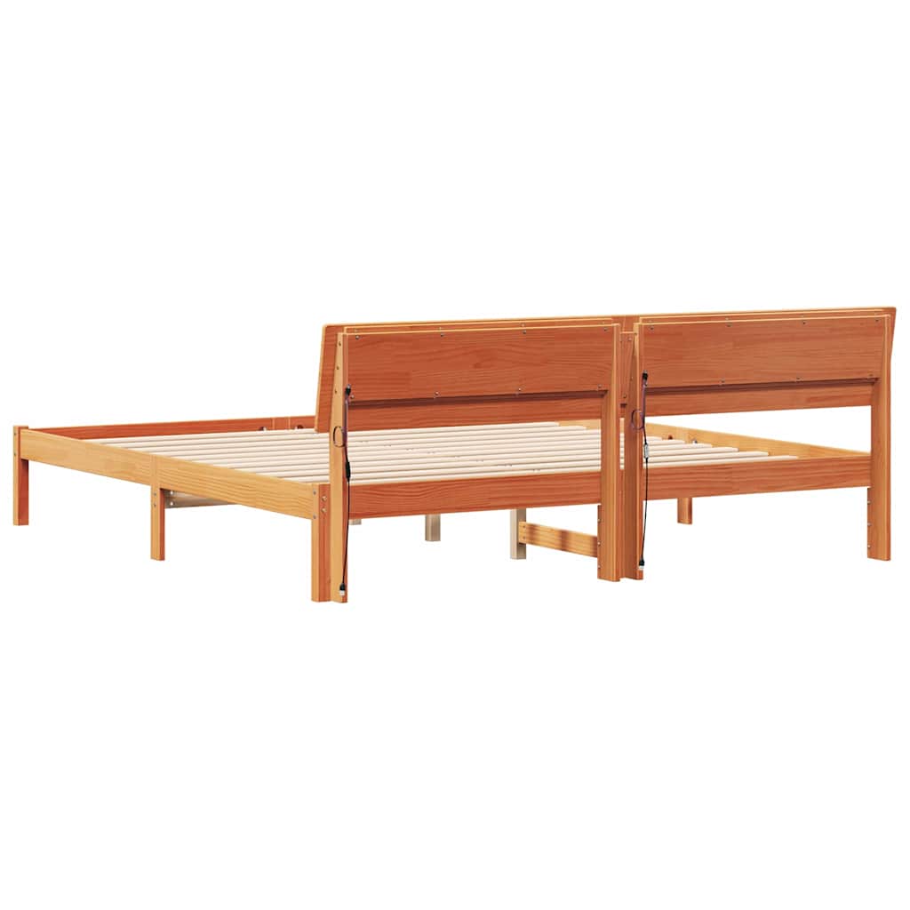 vidaXL Ramka łóżka Brązowy 200 x 200 cm Lite drewno sosnowe