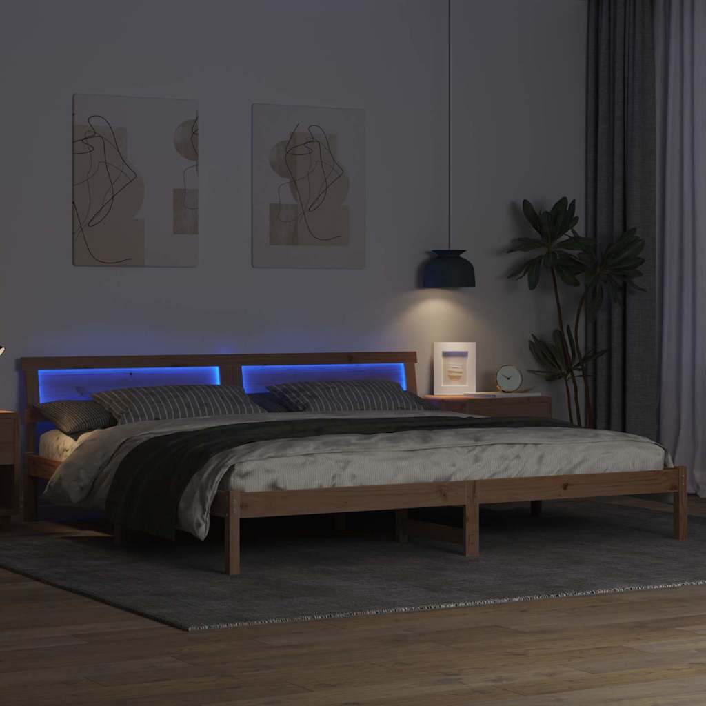 vidaXL Ramka łóżka Brązowy 200 x 200 cm Lite drewno sosnowe