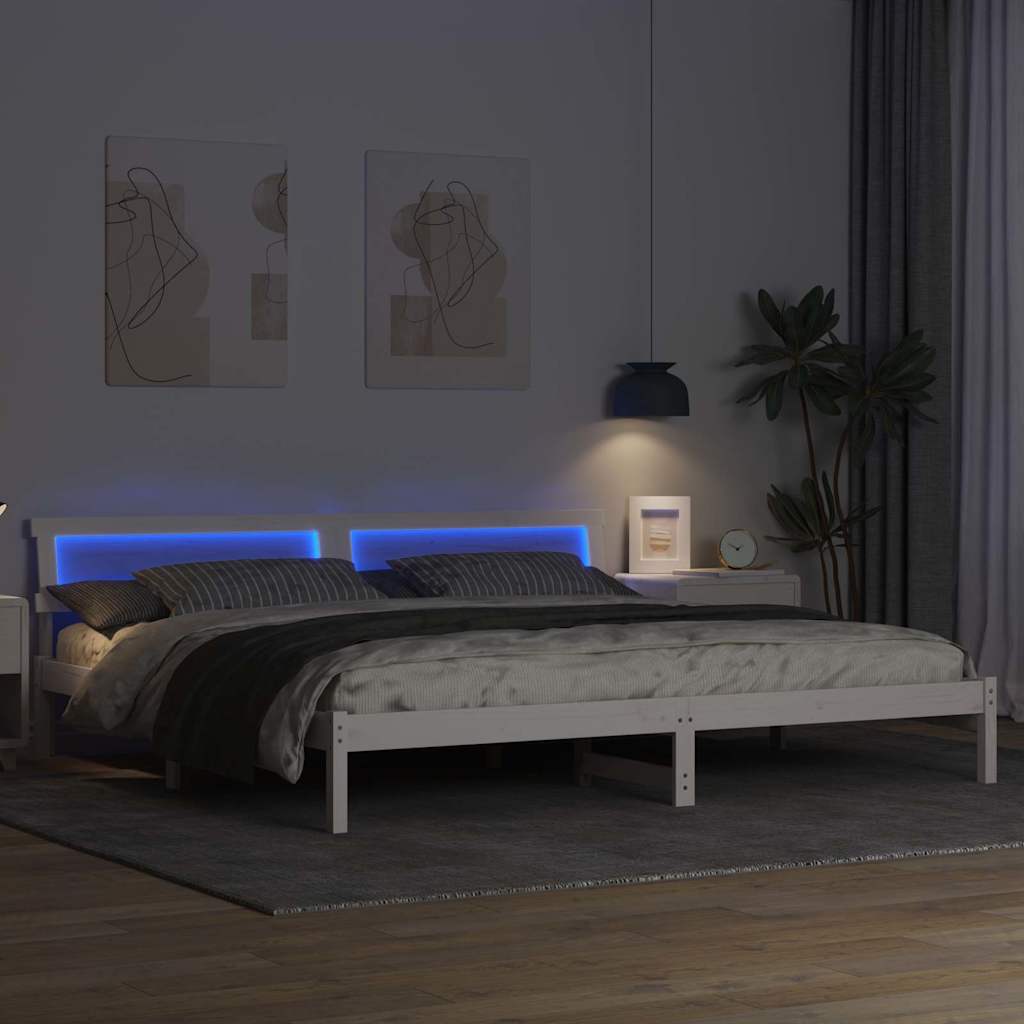 vidaXL Ramka łóżka Z zagłówkiem Biały 200 x 200 cm Lite drewno sosnowe