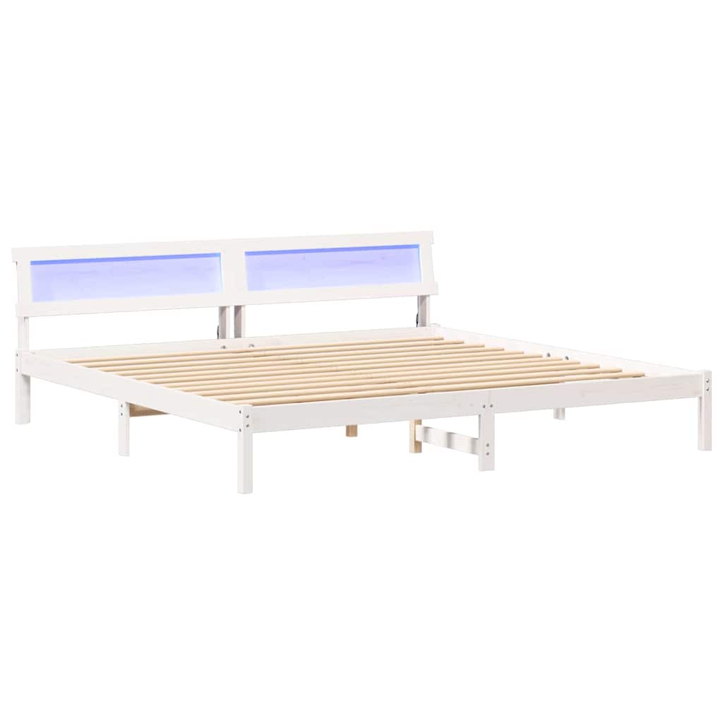 vidaXL Ramka łóżka Z zagłówkiem Biały 200 x 200 cm Lite drewno sosnowe