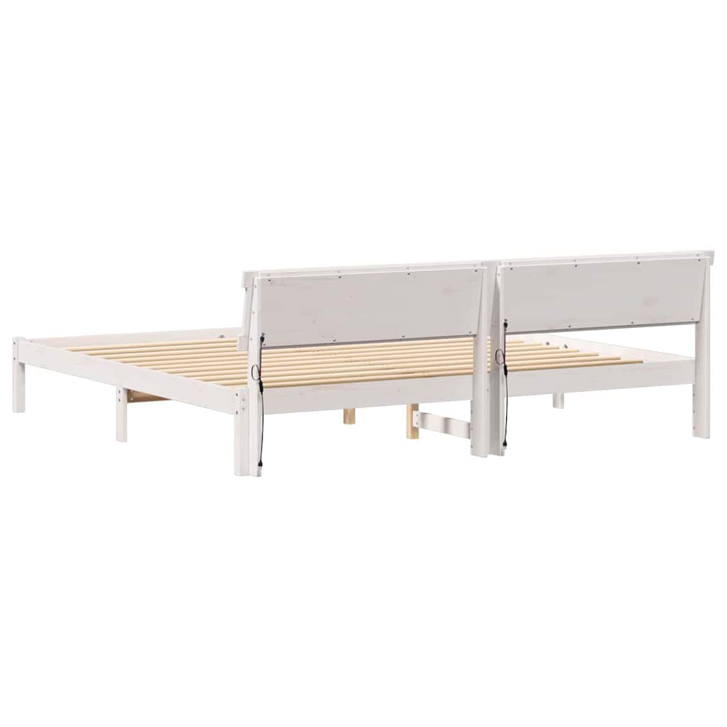 vidaXL Ramka łóżka Z zagłówkiem Biały 200 x 200 cm Lite drewno sosnowe