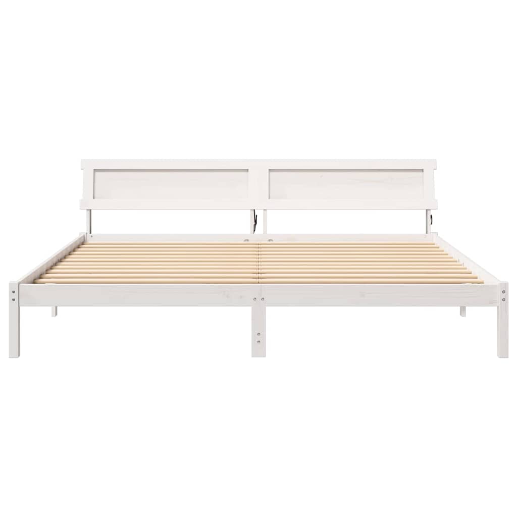 vidaXL Ramka łóżka Z zagłówkiem Biały 200 x 200 cm Lite drewno sosnowe