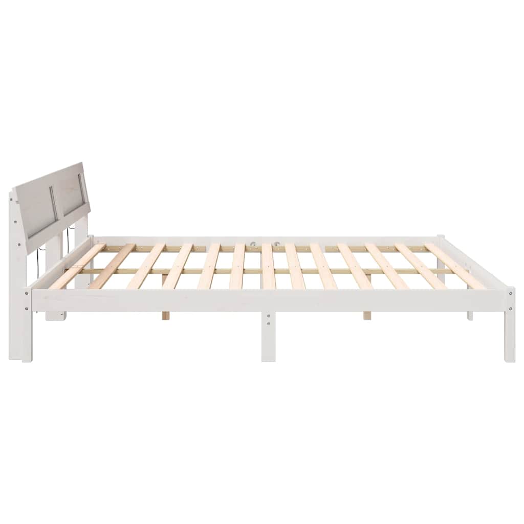 vidaXL Ramka łóżka Z zagłówkiem Biały 200 x 200 cm Lite drewno sosnowe