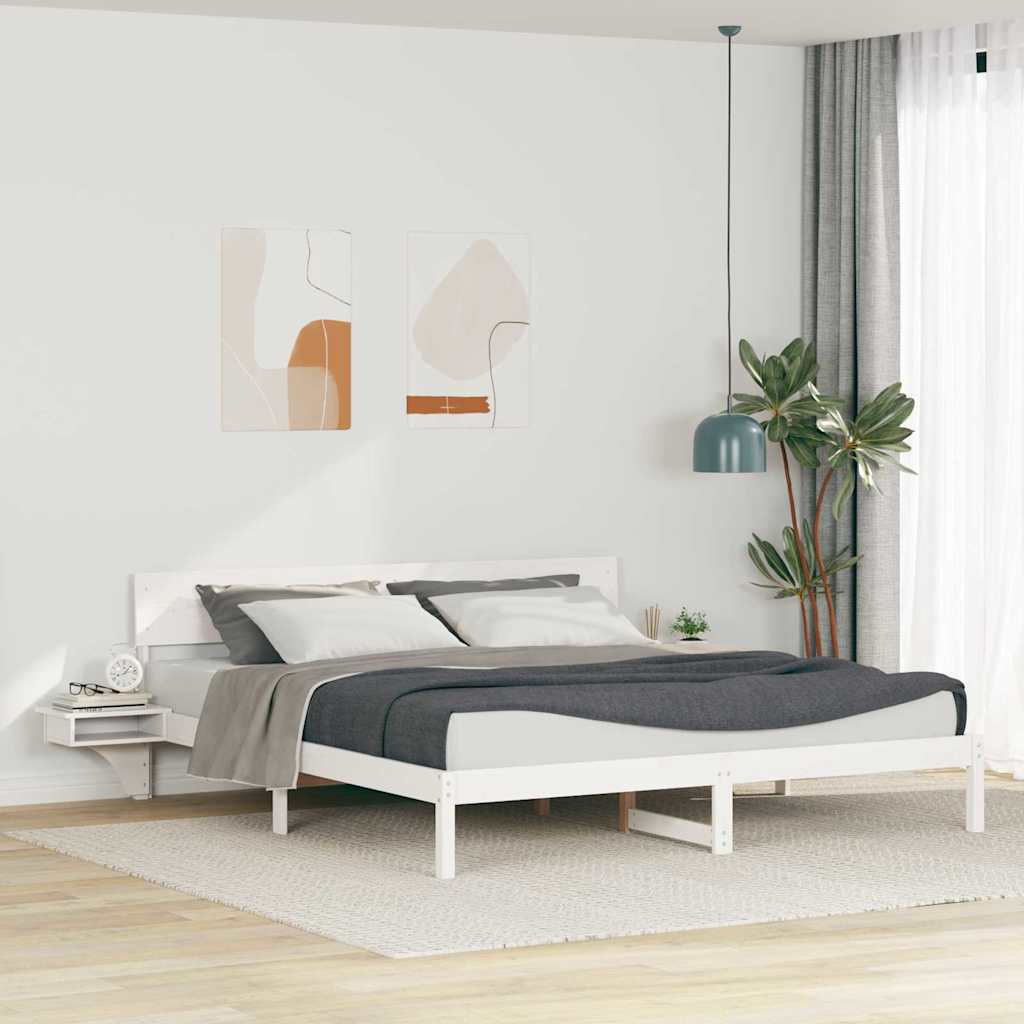 vidaXL Ramka łóżka Z zagłówkiem Biały 200 x 200 cm Lite drewno sosnowe