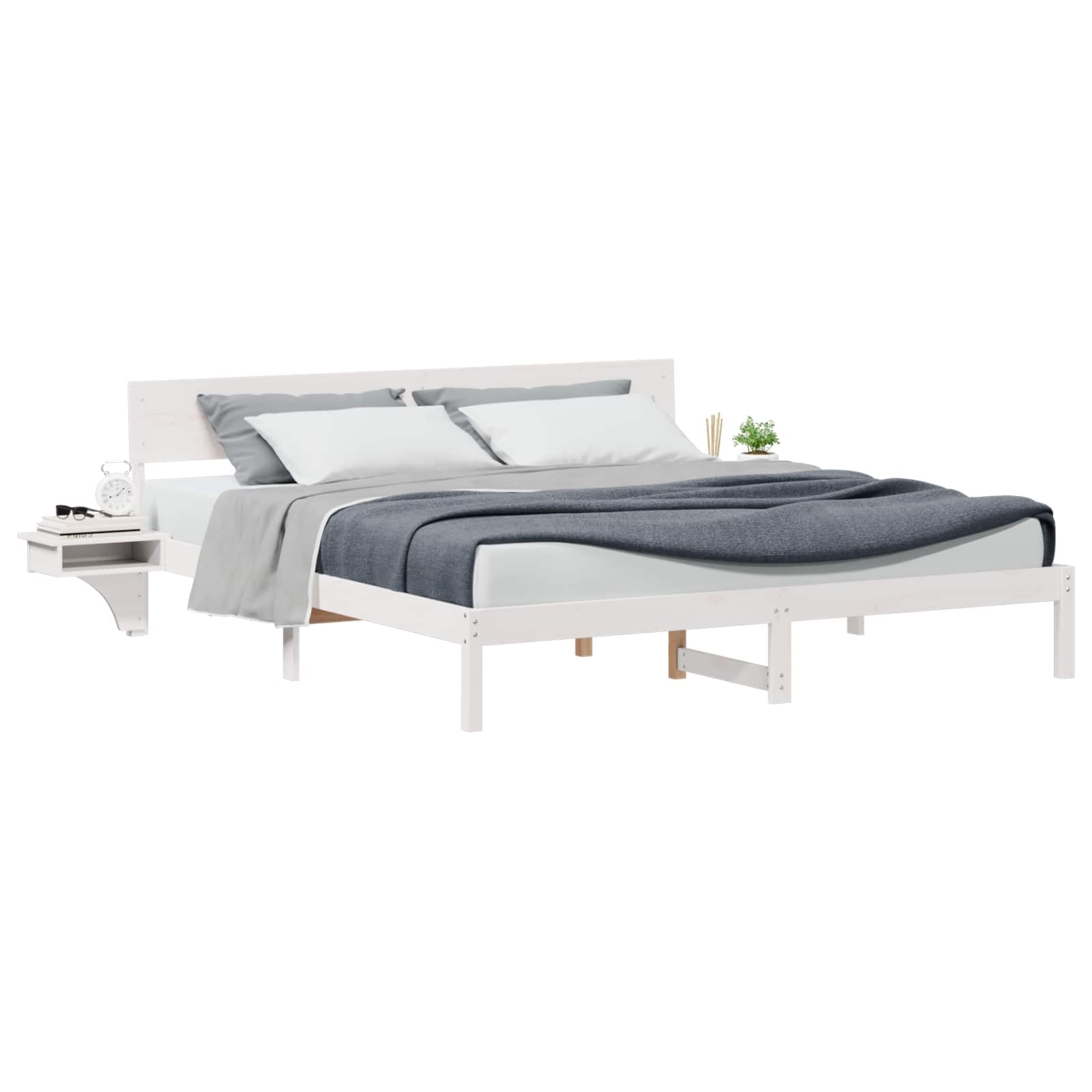 vidaXL Ramka łóżka Z zagłówkiem Biały 200 x 200 cm Lite drewno sosnowe