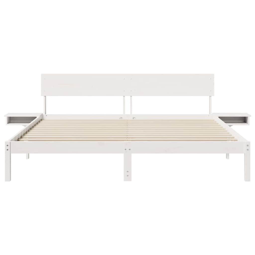 vidaXL Ramka łóżka Z zagłówkiem Biały 200 x 200 cm Lite drewno sosnowe