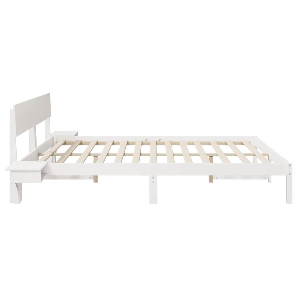 vidaXL Ramka łóżka Z zagłówkiem Biały 200 x 200 cm Lite drewno sosnowe