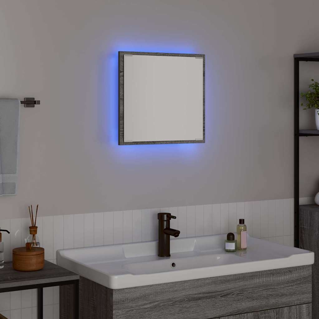 vidaXL Lustro łazienkowe LED Z lustrem Szary Sonoma 40 x 37 x 8.5 cm
