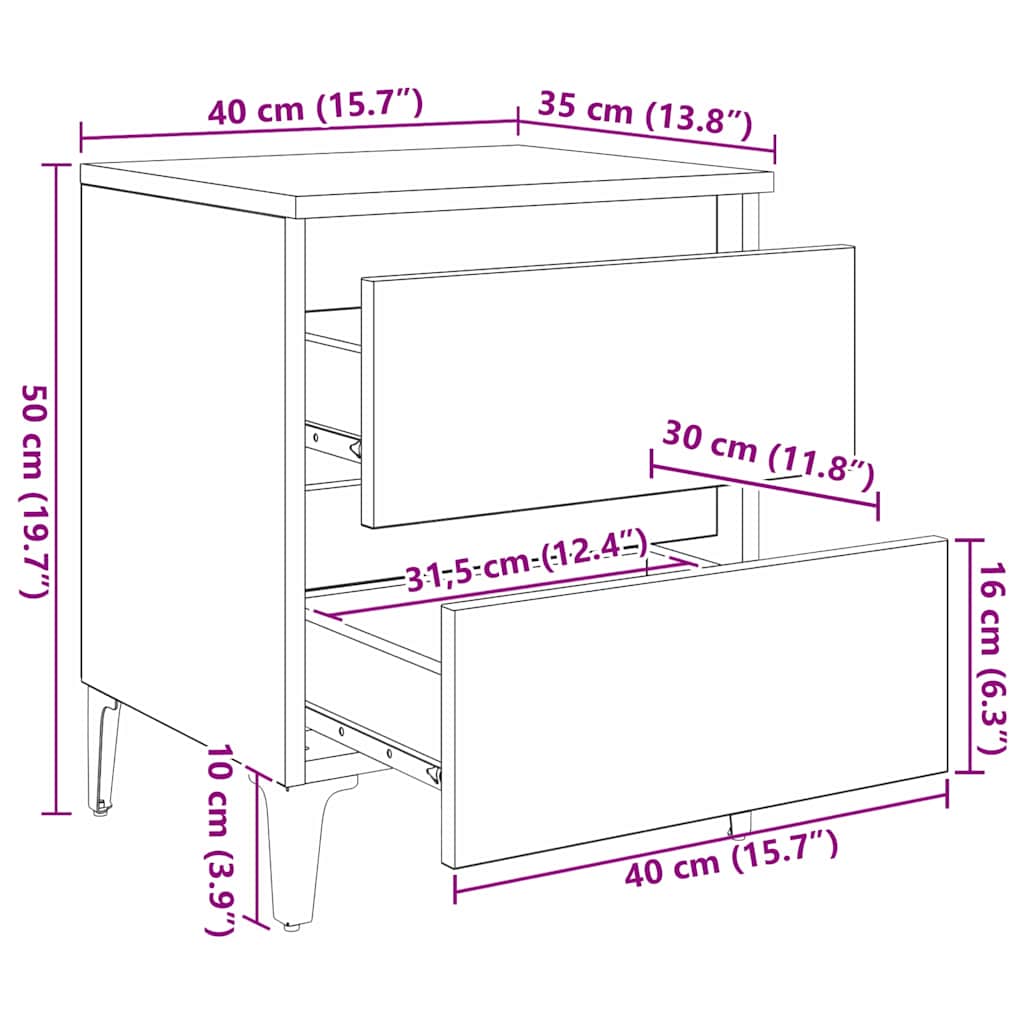 vidaXL Szafka Nocna 2 pcs Stare drewno 40 x 35 x 50 cm