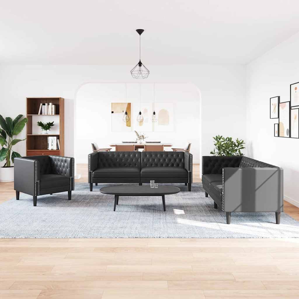 vidaXL Sofa do salonu 3 szt. Czarny Skóra ekologiczna