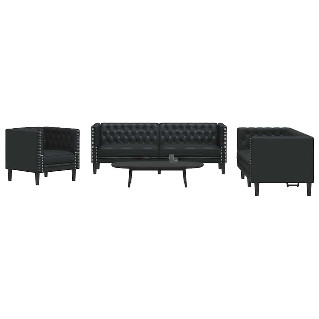vidaXL Sofa do salonu 3 szt. Czarny Skóra ekologiczna