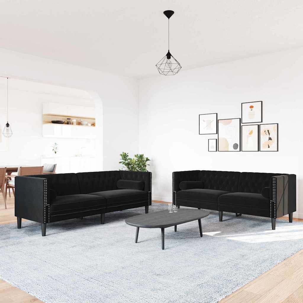 vidaXL Sofa do salonu 2 pcs Czarny 194 x 74,5 x 70,5 cm Aksamit