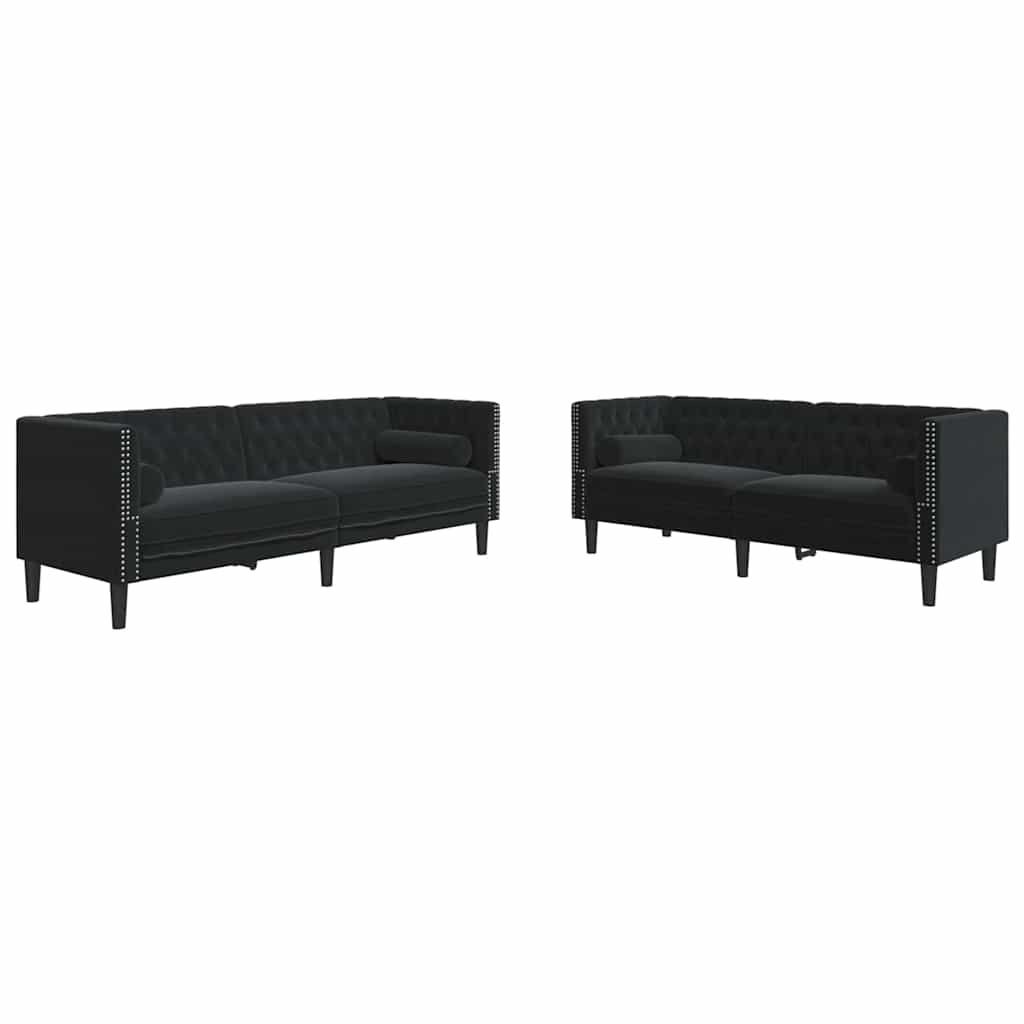 vidaXL Sofa do salonu 2 pcs Czarny 194 x 74,5 x 70,5 cm Aksamit