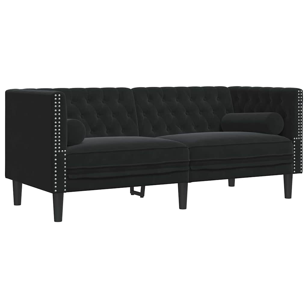 vidaXL Sofa do salonu 2 pcs Czarny 194 x 74,5 x 70,5 cm Aksamit