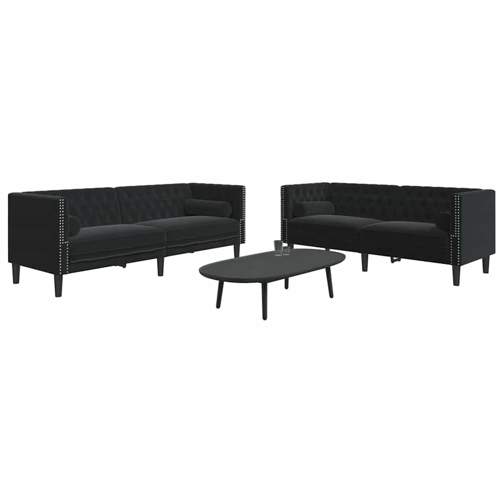 vidaXL Sofa do salonu 2 pcs Czarny 194 x 74,5 x 70,5 cm Aksamit