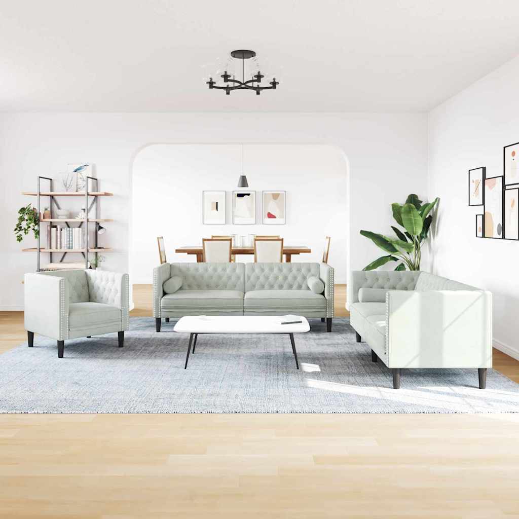 vidaXL Sofa do salonu 3 pcs Jasnoszary 194 x 74,5 x 70,5 cm Aksamit