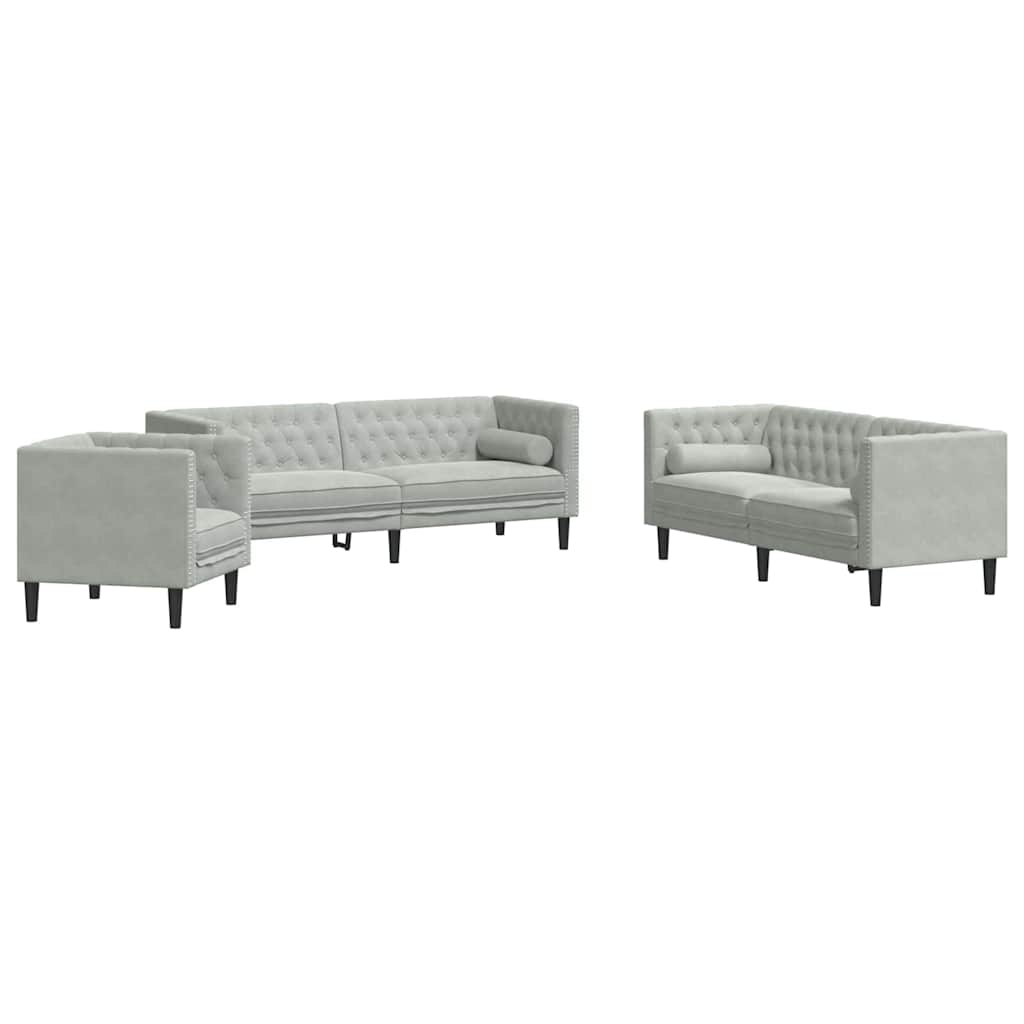 vidaXL Sofa do salonu 3 pcs Jasnoszary 194 x 74,5 x 70,5 cm Aksamit