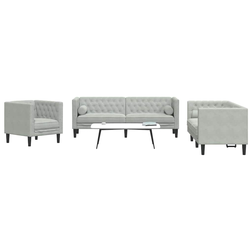 vidaXL Sofa do salonu 3 pcs Jasnoszary 194 x 74,5 x 70,5 cm Aksamit