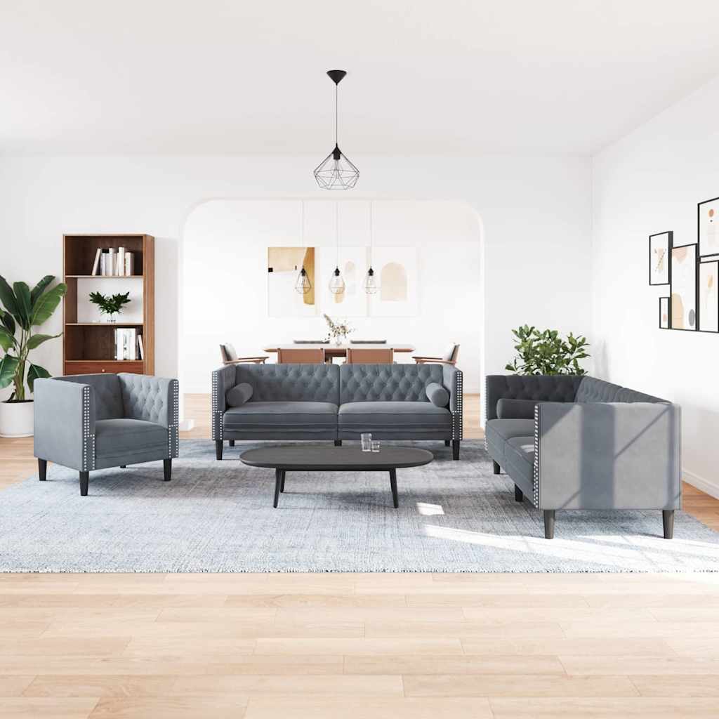 vidaXL Sofa do salonu 3 pcs Ciemnoszary 194 x 74,5 x 70,5 cm Aksamit