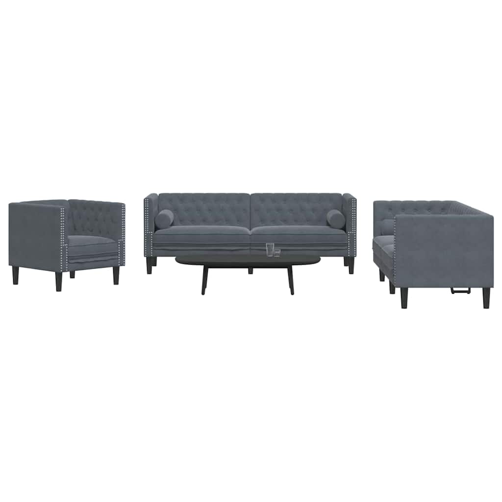vidaXL Sofa do salonu 3 pcs Ciemnoszary 194 x 74,5 x 70,5 cm Aksamit