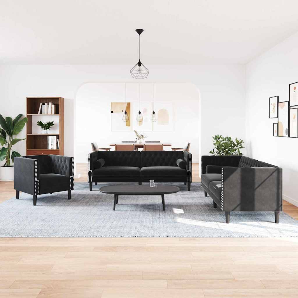 vidaXL Sofa do salonu 3 pcs Czarny 194 x 74,5 x 70,5 cm Aksamit