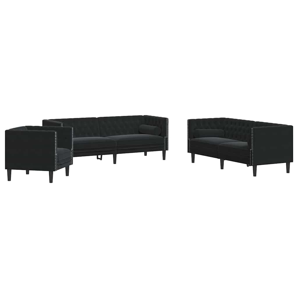 vidaXL Sofa do salonu 3 pcs Czarny 194 x 74,5 x 70,5 cm Aksamit