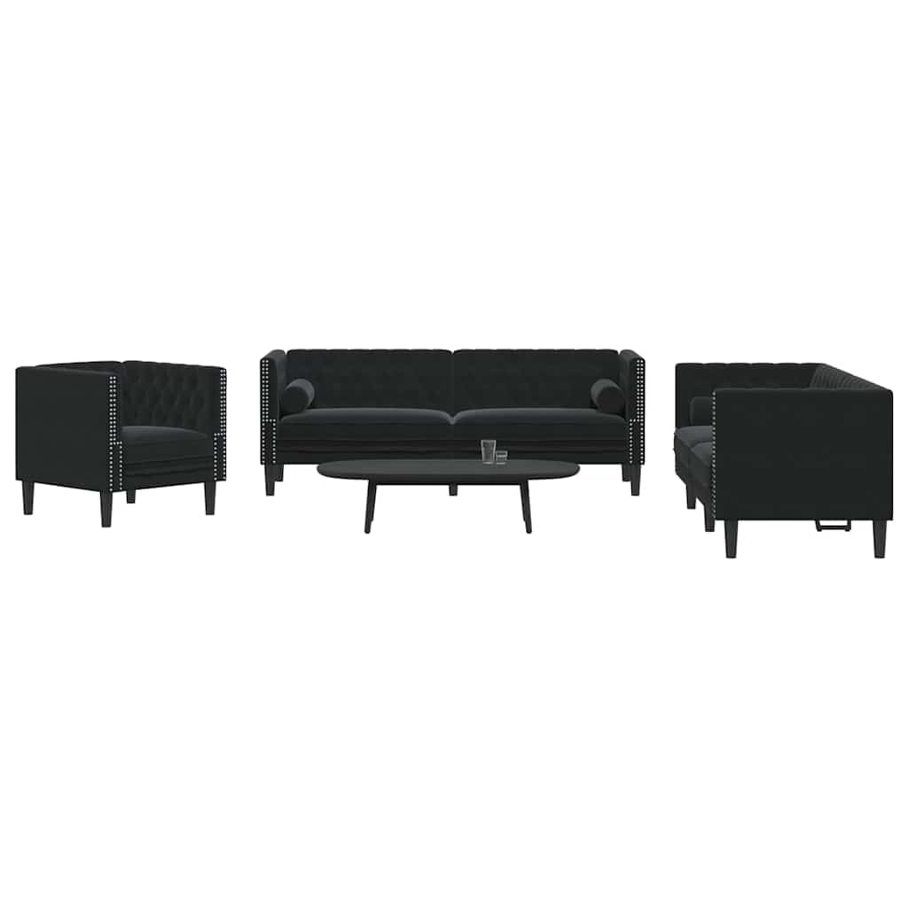 vidaXL Sofa do salonu 3 pcs Czarny 194 x 74,5 x 70,5 cm Aksamit