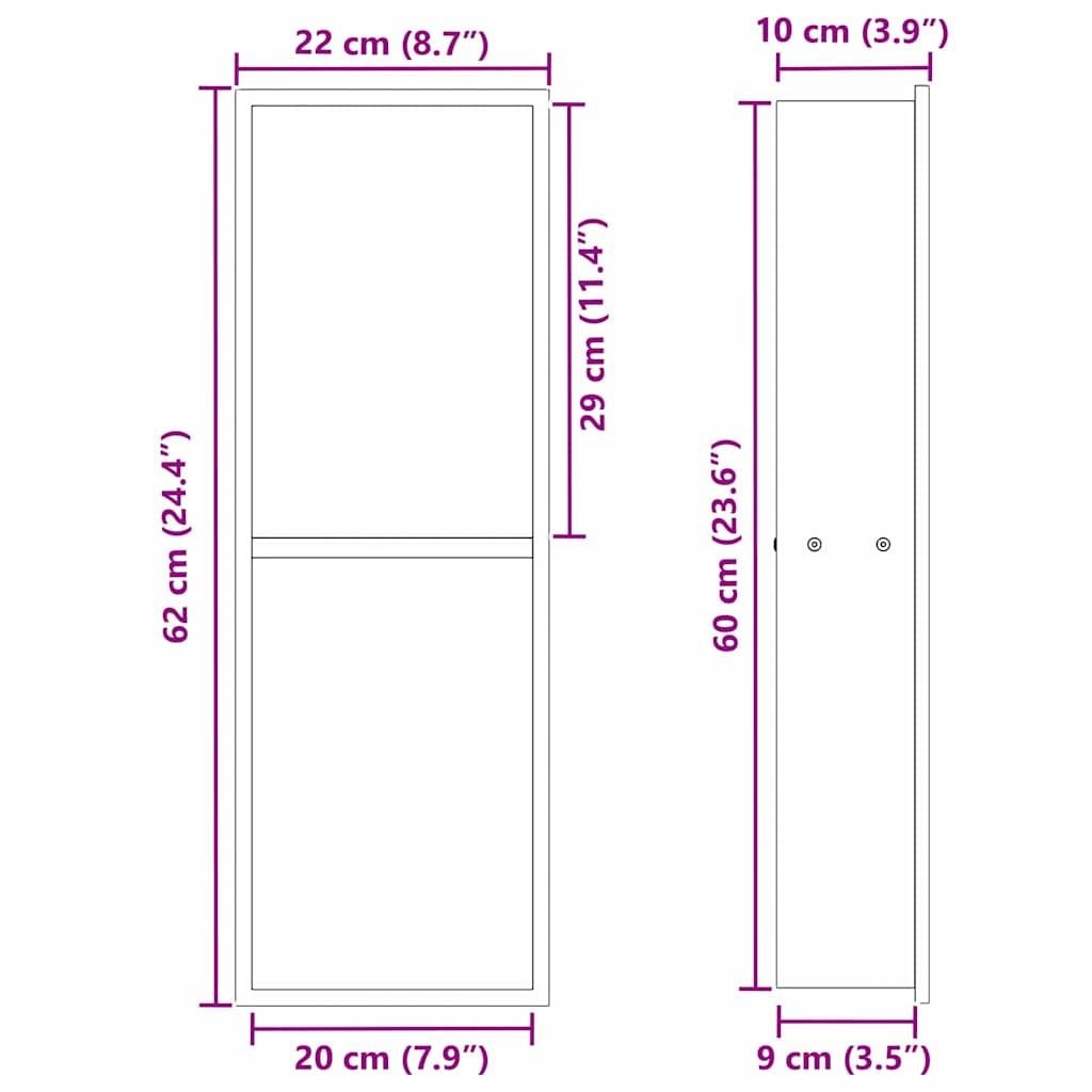 vidaXL Nisza prysznicowa Czarny 60 x 20 x 9,5 cm Stal nierdzewna