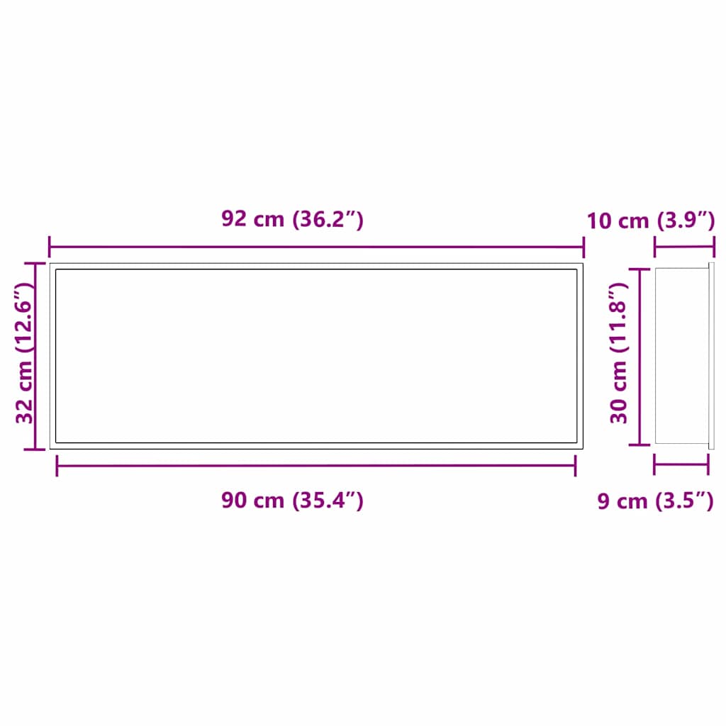 vidaXL Nisza prysznicowa Czarny 90 x 30 x 9,5 cm Stal nierdzewna