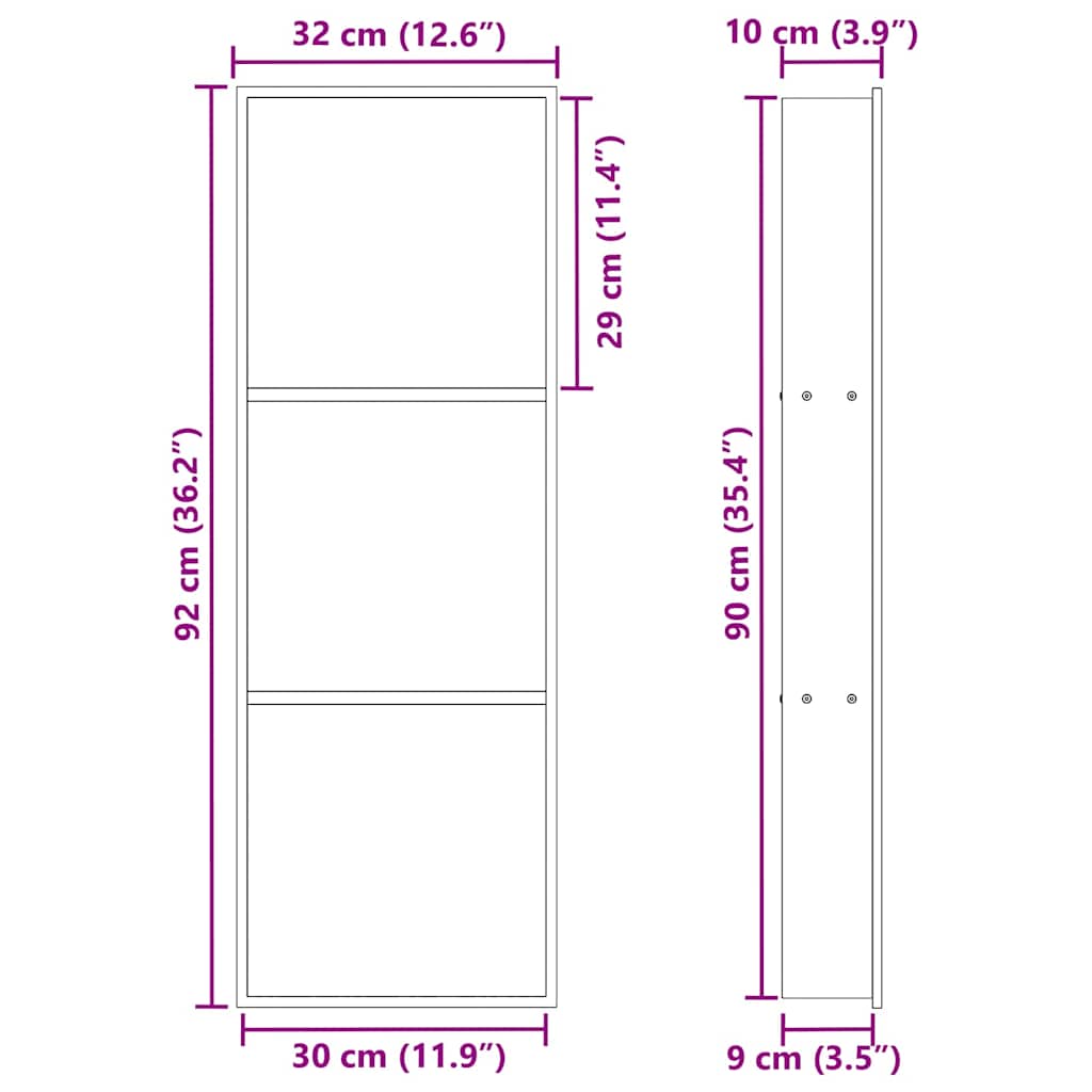 vidaXL Nisza prysznicowa Czarny 92 x 32 x 10 cm Stal nierdzewna