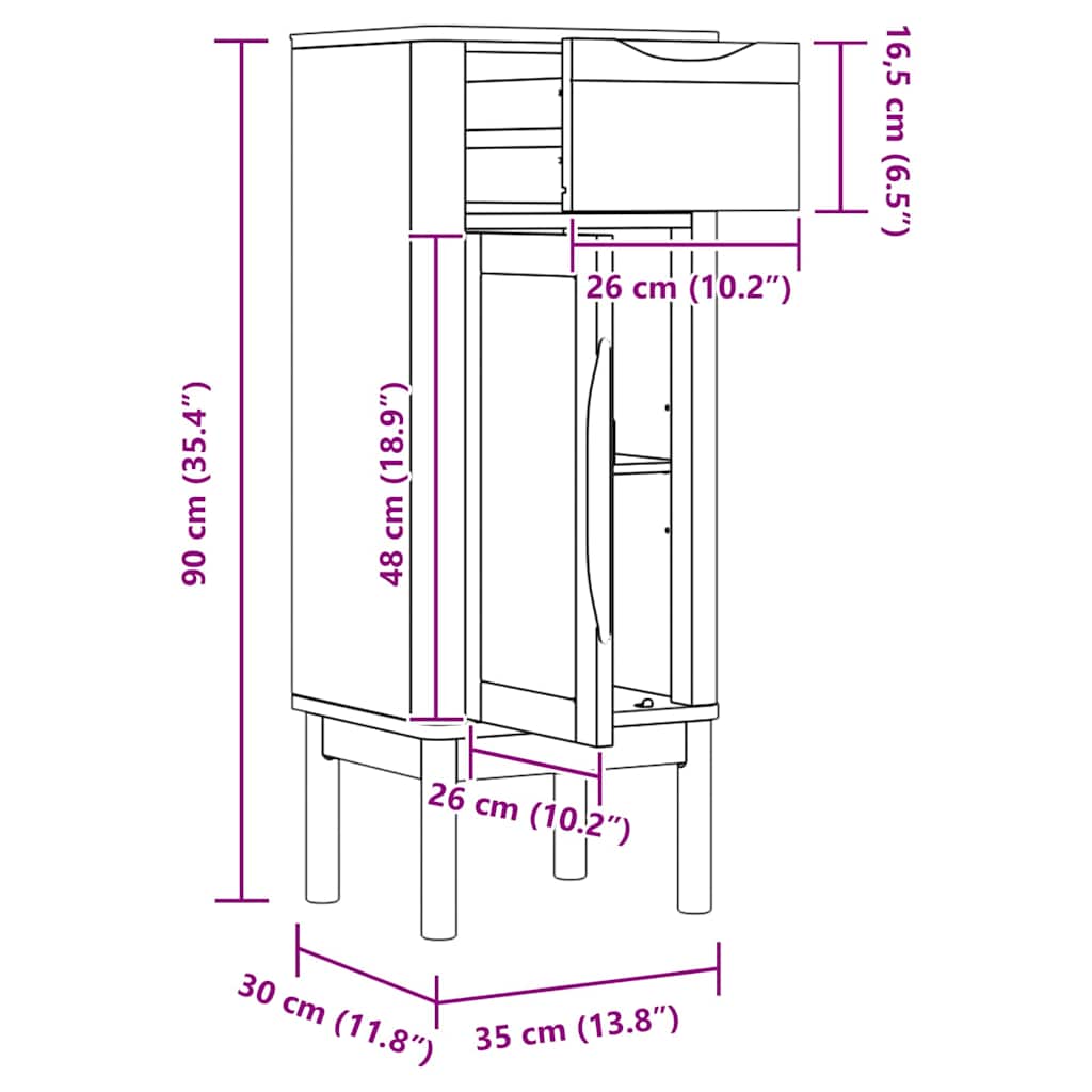 vidaXL Szafka Łazienkowa z szufladą FLORO Biały 35 x 30 x 90 cm