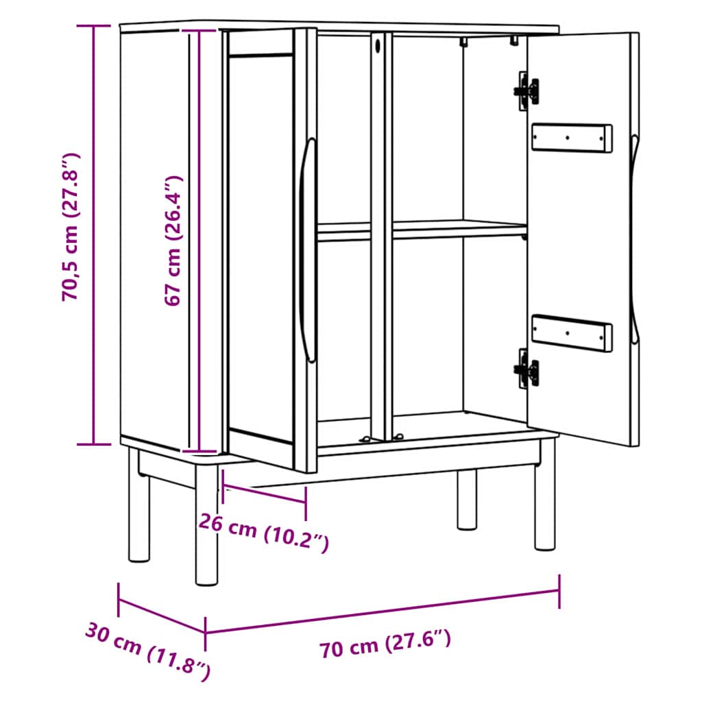 vidaXL Bufet FLORO Biały 70 x 30 x 70,5 cm Lite drewno sosnowe