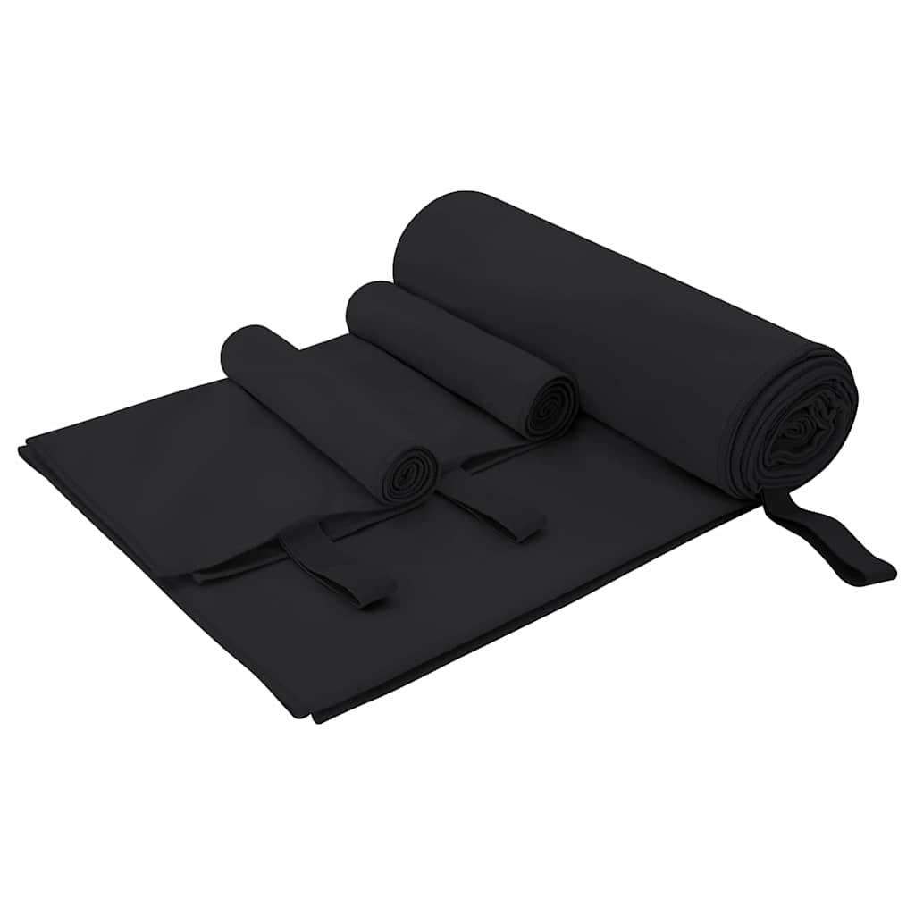 vidaXL Zestaw Ręczników Sportowych 3 pcs Czarny Poliester i poliamid