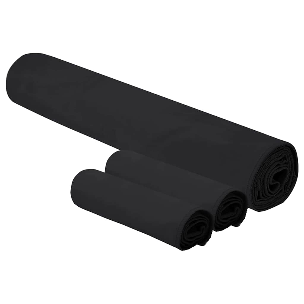 vidaXL Zestaw Ręczników Sportowych 3 pcs Czarny Poliester i poliamid