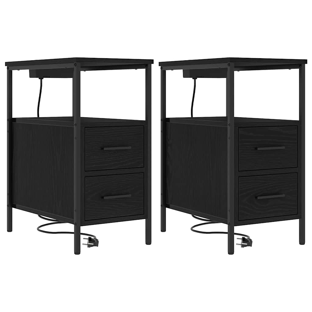 vidaXL Szafka Nocna z szufladą 2 pcs Czarny Dąb 30 x 48 x 61 cm