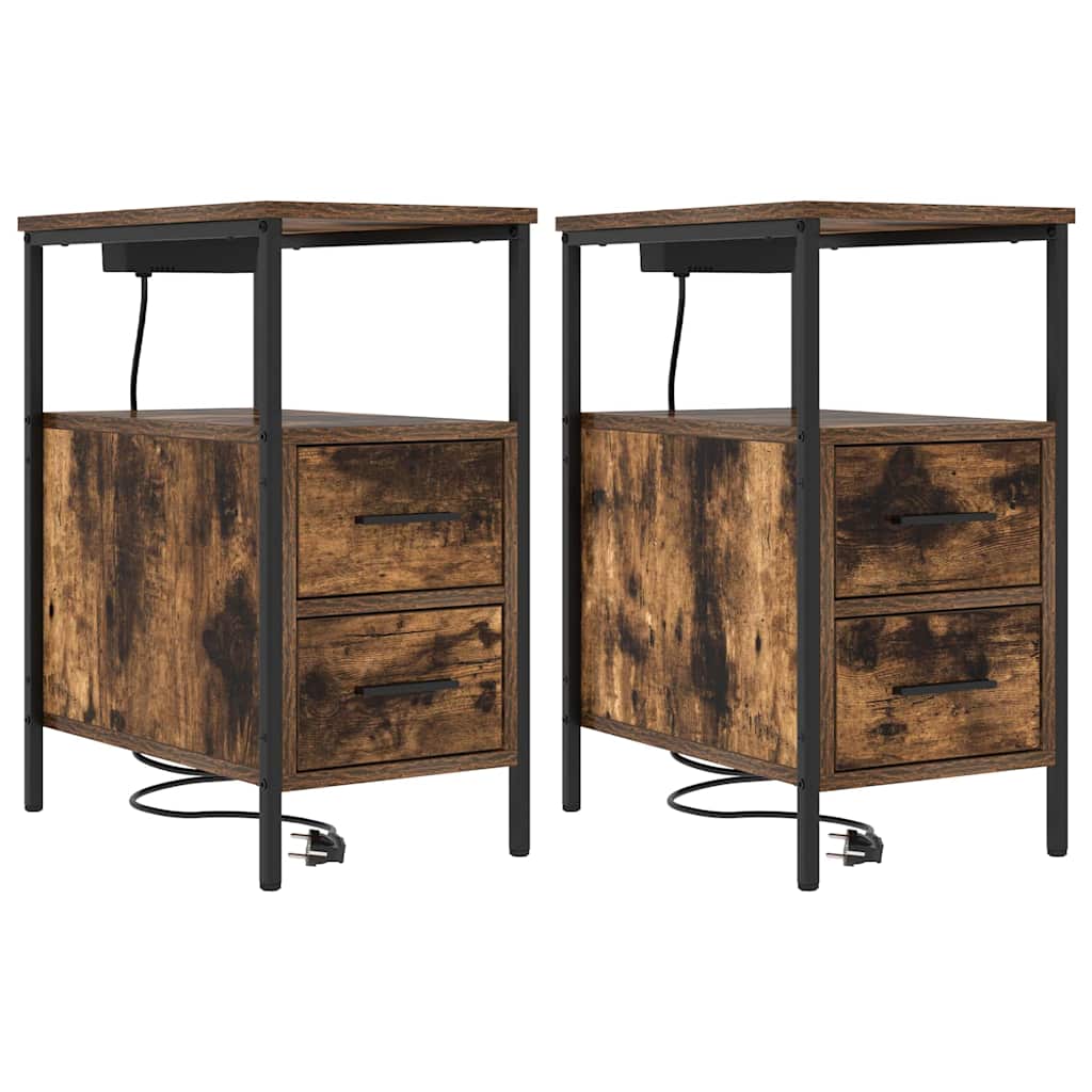 vidaXL Szafka Nocna z szufladą 2 pcs Dąb wędzony 30 x 48 x 61 cm