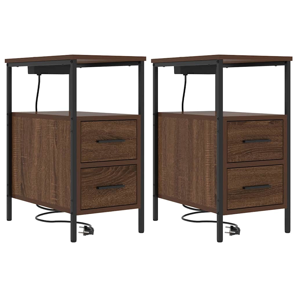 vidaXL Szafka Nocna z szufladą 2 pcs Brązowy dąb 30 x 48 x 61 cm